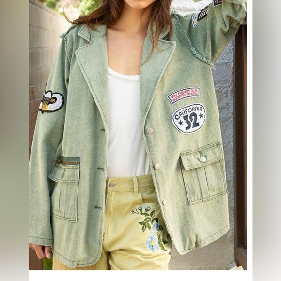 Kennedy Distressed Long Sleeve Military Jacket in Matcha - Picture 9 of 16